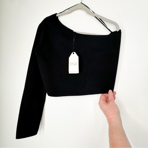 NWT English Factory One Sleeve Long Sleeve Crop Stretchy Shirt Womens Size Large - Picture 1 of 4